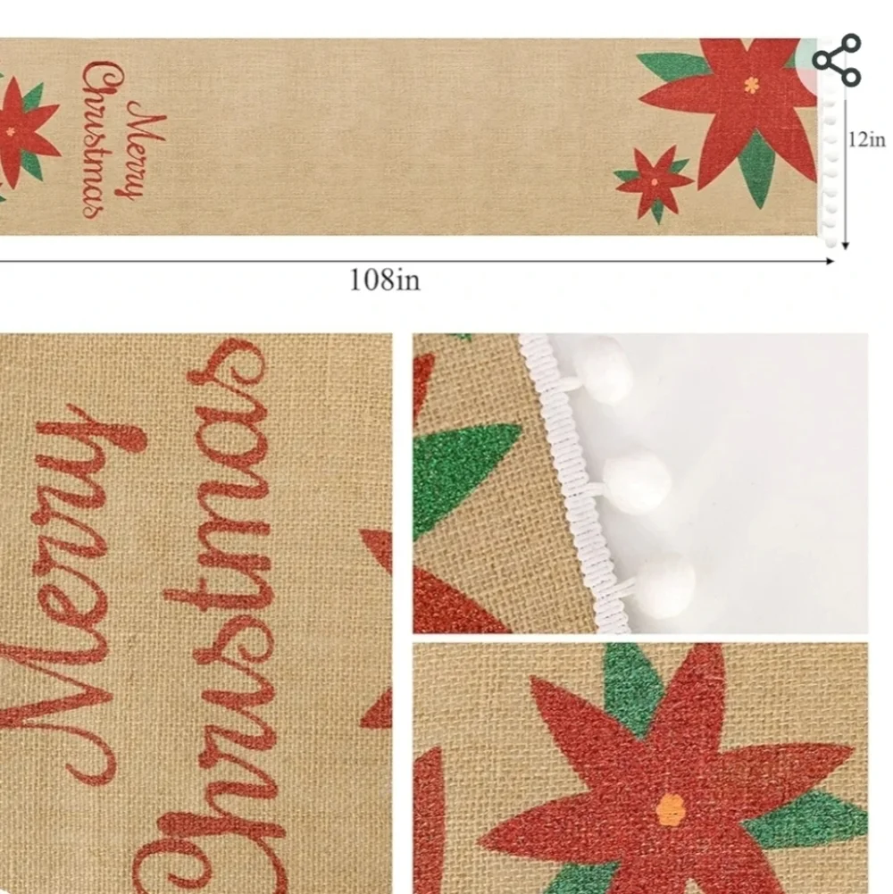 Ameter Christmas Farmhouse Rustic Burlap Table Runner 108 x 12 Inches Long